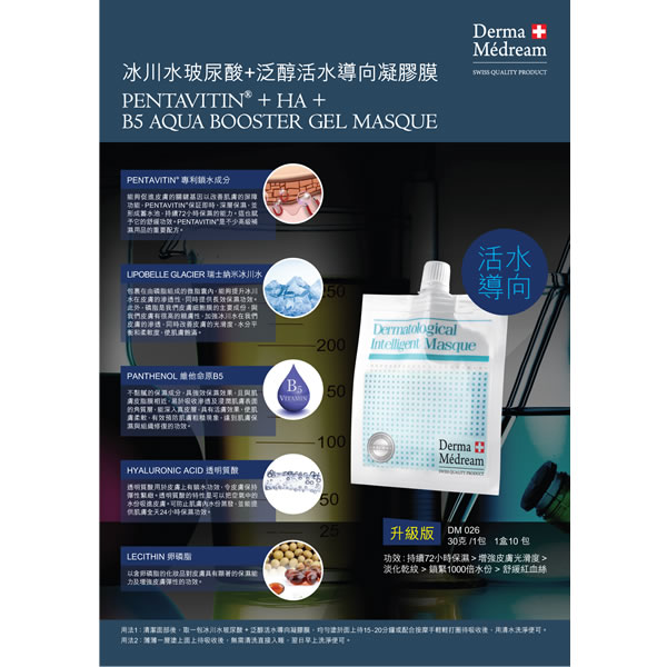 Derma Medream 冰川水玻尿酸+泛醇活水導向凝膠膜 (升級版) 30g x 10